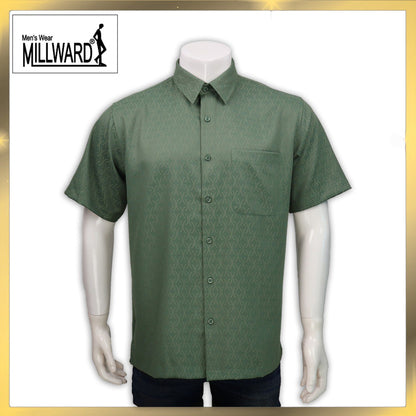 Brand Millward Men's Shirt Short Sleeve [RegularFit] / Kemeja Lelaki Lengan Pendek ) [RegularFit] (Green & Light Grey)