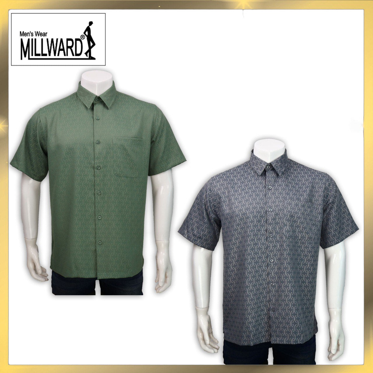 Brand Millward Men's Shirt Short Sleeve [RegularFit] / Kemeja Lelaki Lengan Pendek ) [RegularFit] (Green & Light Grey)