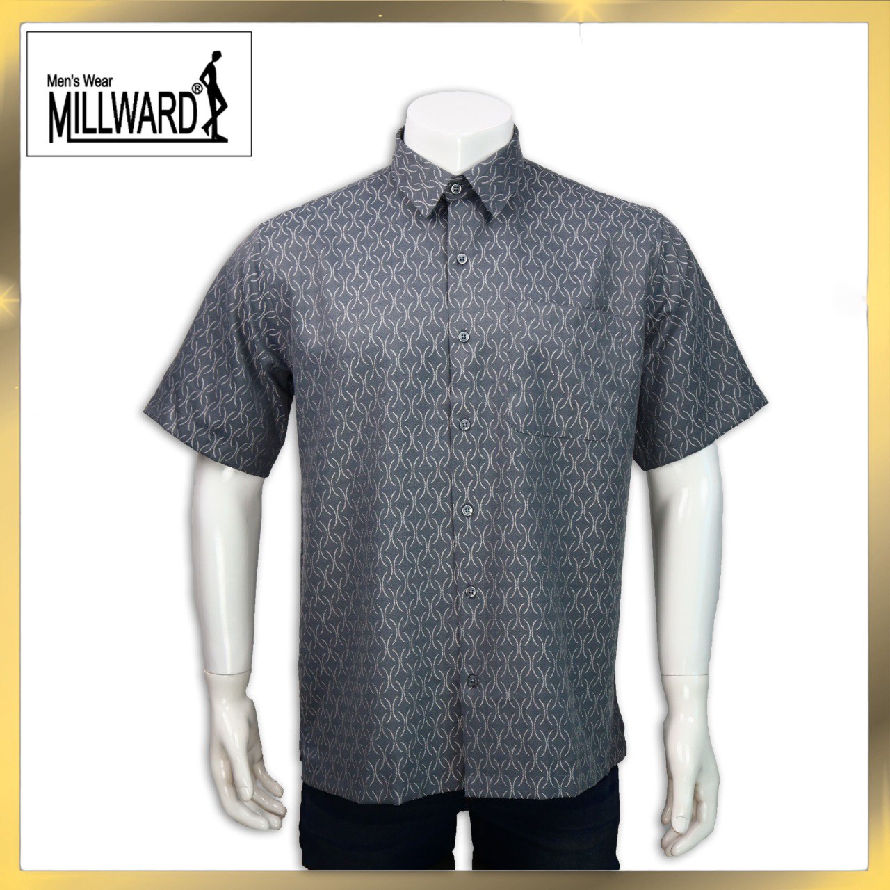 Brand Millward Men's Shirt Short Sleeve [RegularFit] / Kemeja Lelaki Lengan Pendek ) [RegularFit] (Green & Light Grey)
