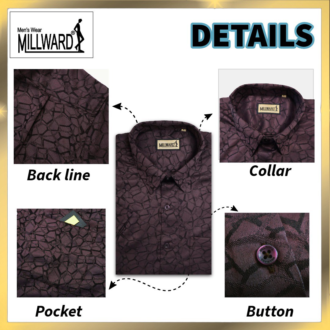 Brand Millward Men's Shirt Short Sleeve [RegularFit] / Kemeja Lelaki Lengan Pendek ) [RegularFit] (Red& Dark Chocolate)