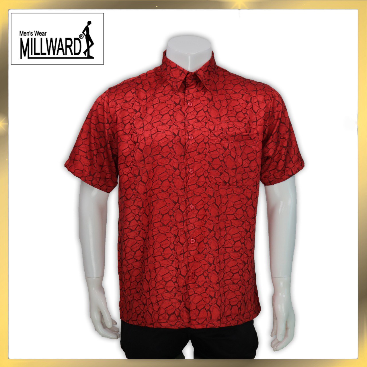 Brand Millward Men's Shirt Short Sleeve [RegularFit] / Kemeja Lelaki Lengan Pendek ) [RegularFit] (Red& Dark Chocolate)
