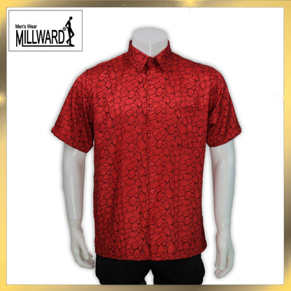 Brand Millward Men's Shirt Short Sleeve [RegularFit] / Kemeja Lelaki Lengan Pendek ) [RegularFit] (Red& Dark Chocolate)