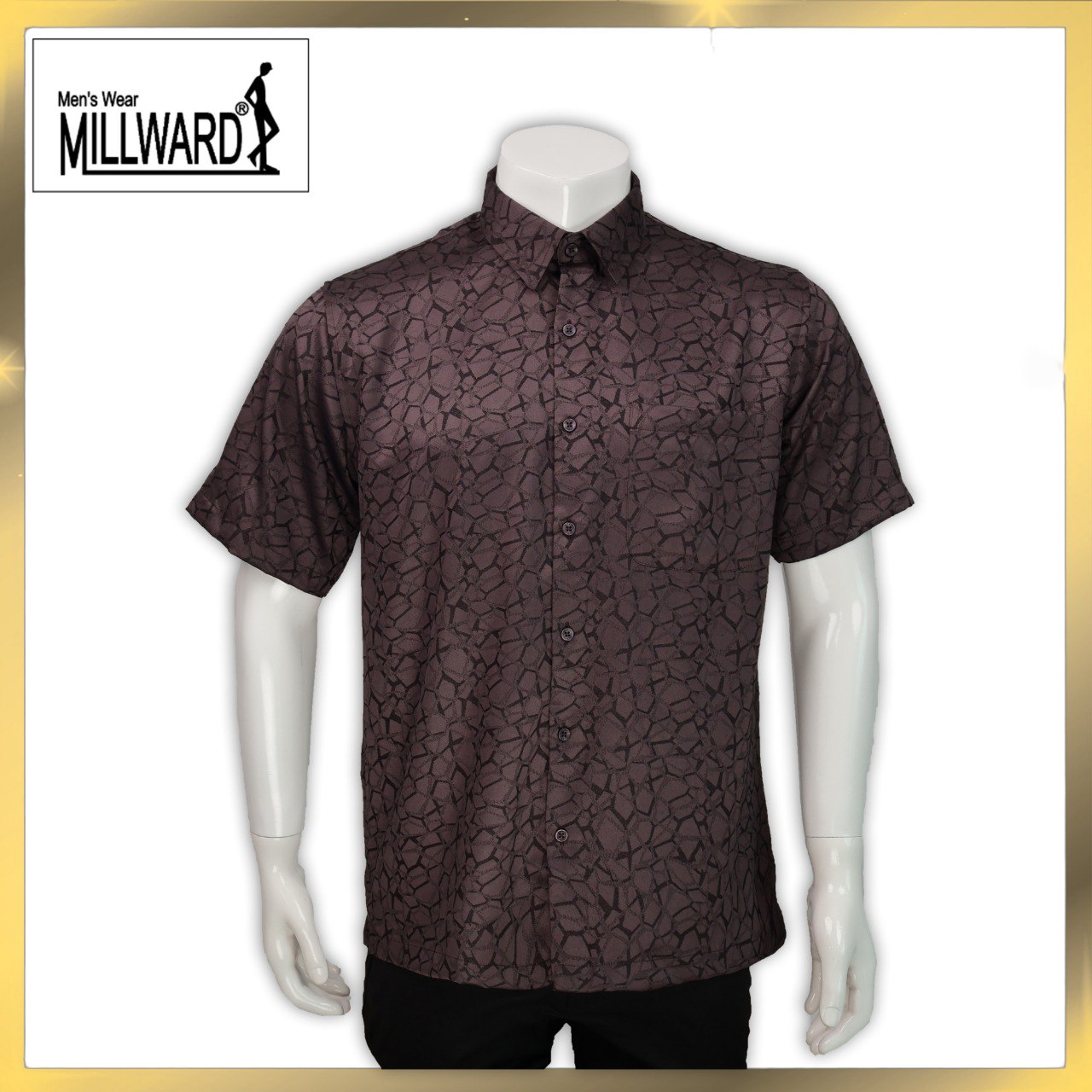 Brand Millward Men's Shirt Short Sleeve [RegularFit] / Kemeja Lelaki Lengan Pendek ) [RegularFit] (Red& Dark Chocolate)