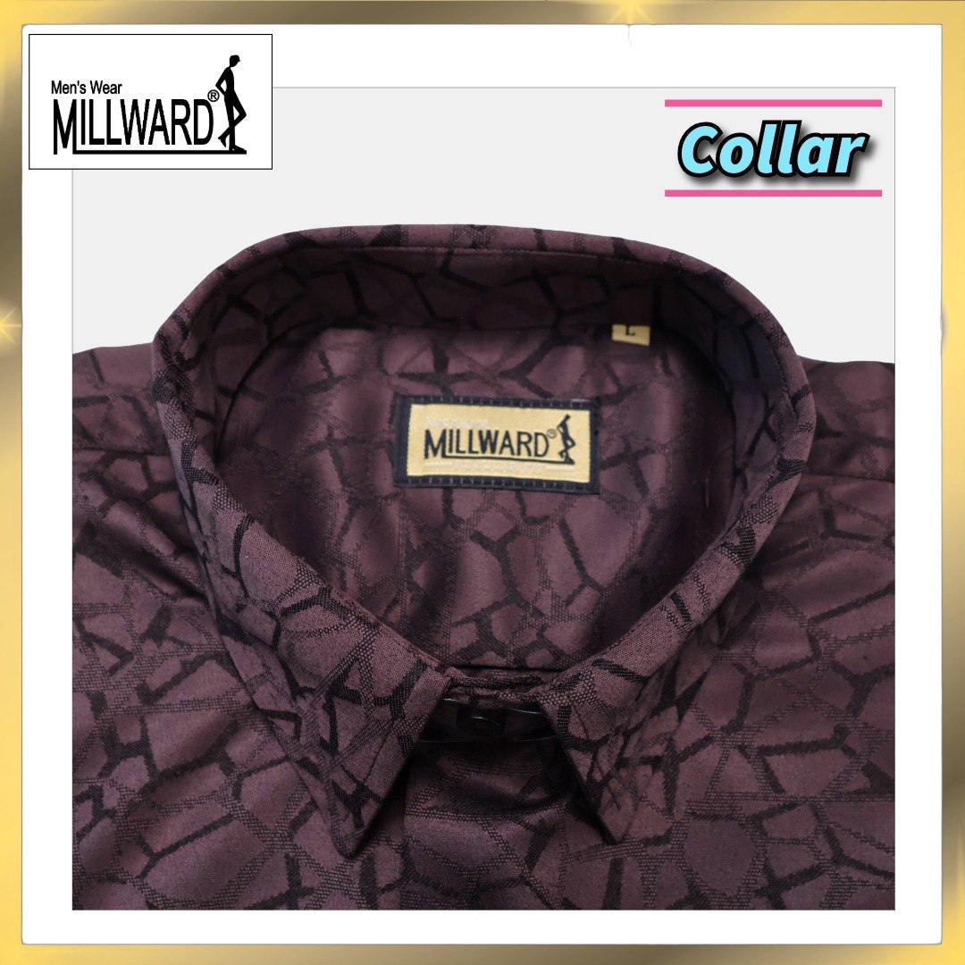 Brand Millward Men's Shirt Short Sleeve [RegularFit] / Kemeja Lelaki Lengan Pendek ) [RegularFit] (Red& Dark Chocolate)