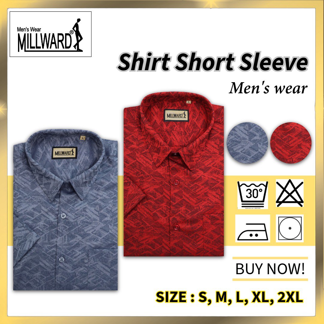 Brand Millward Men's Shirt Short Sleeve [RegularFit] / Kemeja Lelaki Lengan Pendek ) [RegularFit] (Red& Blue Grey)