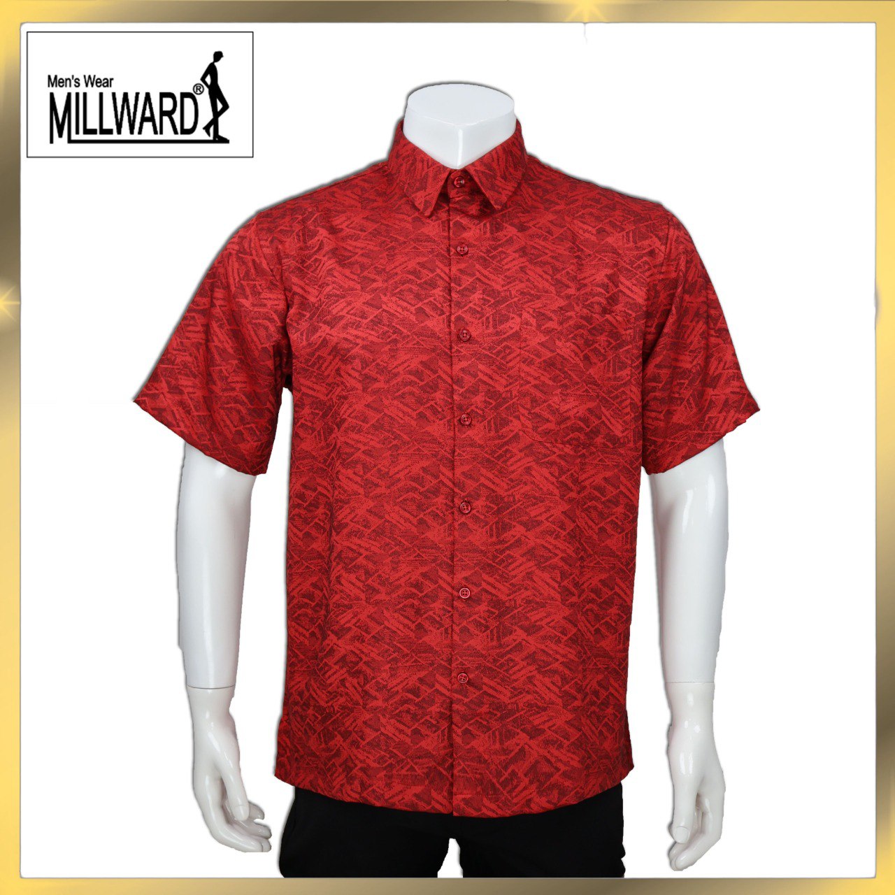 Brand Millward Men's Shirt Short Sleeve [RegularFit] / Kemeja Lelaki Lengan Pendek ) [RegularFit] (Red& Blue Grey)