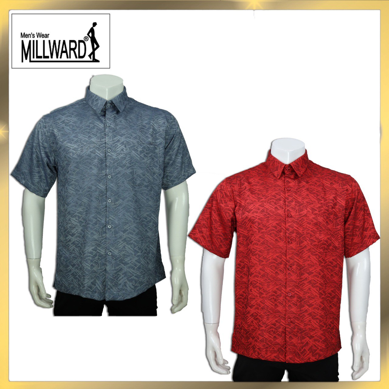 Brand Millward Men's Shirt Short Sleeve [RegularFit] / Kemeja Lelaki Lengan Pendek ) [RegularFit] (Red& Blue Grey)