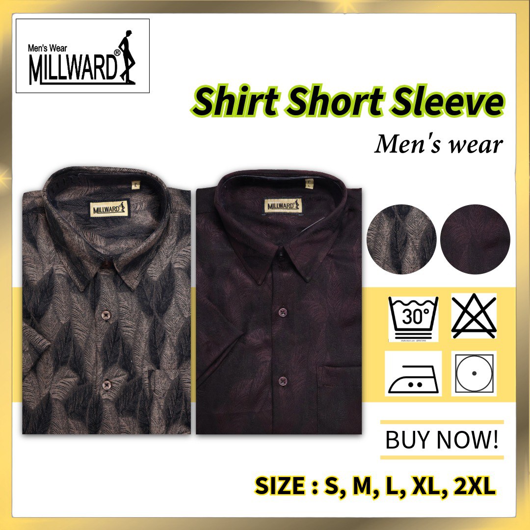 Brand Millward Men's Shirt Short Sleeve [RegularFit] / Kemeja Lelaki Lengan Pendek ) [RegularFit] (Dark Purple & Brown)