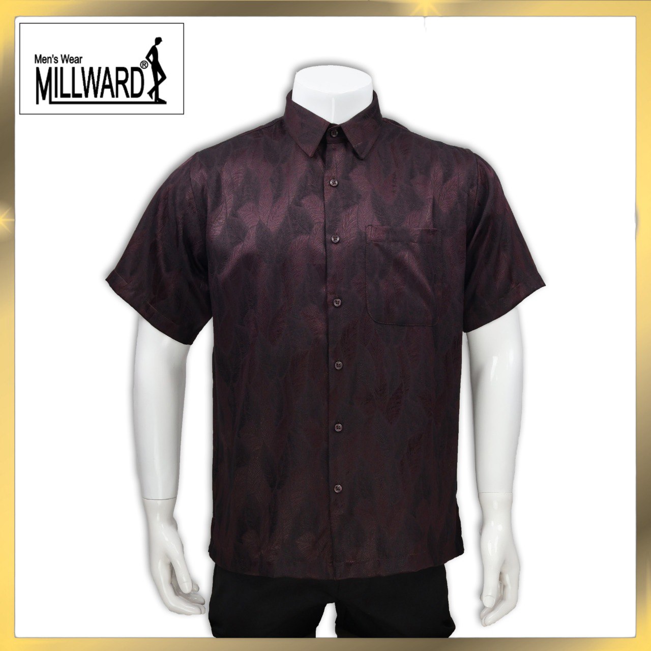 Brand Millward Men's Shirt Short Sleeve [RegularFit] / Kemeja Lelaki Lengan Pendek ) [RegularFit] (Dark Purple & Brown)