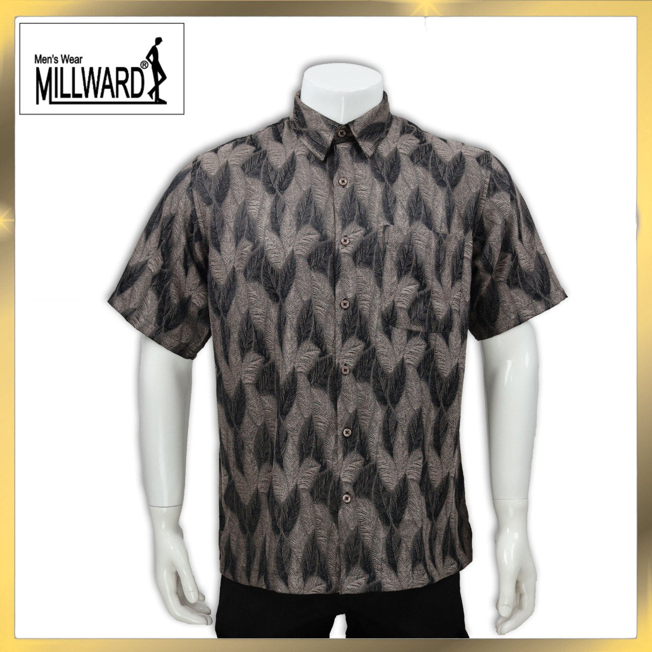 Brand Millward Men's Shirt Short Sleeve [RegularFit] / Kemeja Lelaki Lengan Pendek ) [RegularFit] (Dark Purple & Brown)