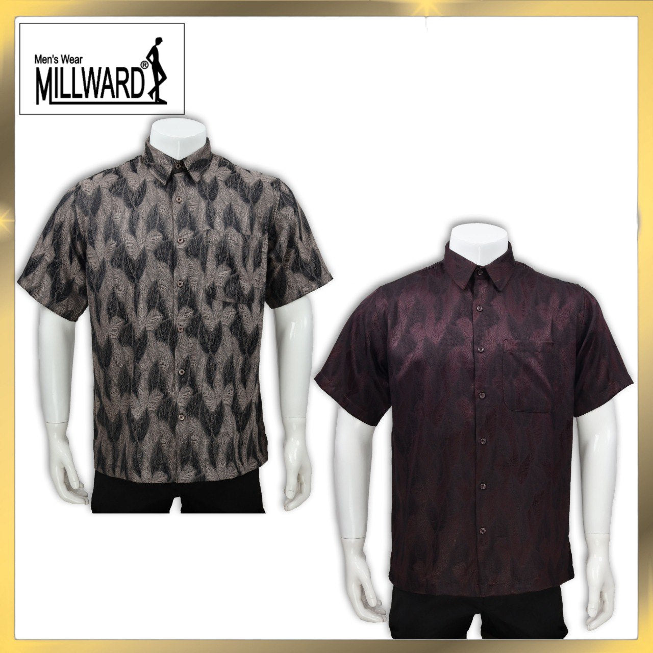 Brand Millward Men's Shirt Short Sleeve [RegularFit] / Kemeja Lelaki Lengan Pendek ) [RegularFit] (Dark Purple & Brown)