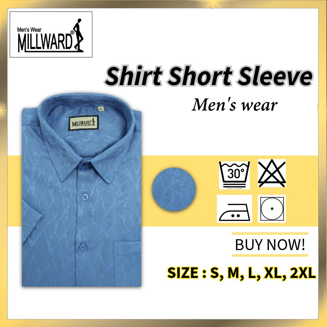Brand Millward Men's Shirt Short Sleeve [RegularFit] / Kemeja Lelaki Lengan Pendek ) [RegularFit] (Medium Blue)