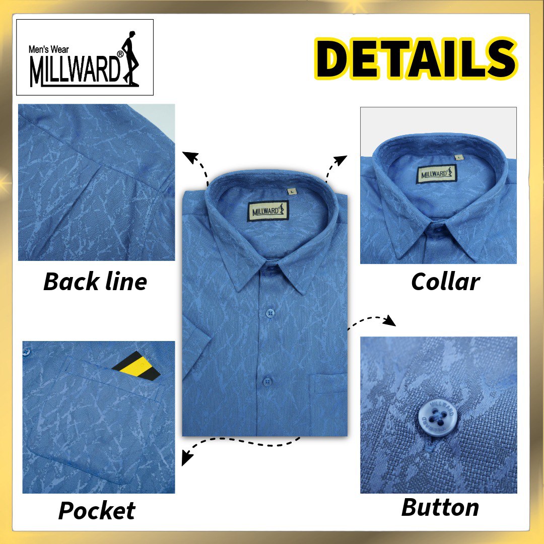 Brand Millward Men's Shirt Short Sleeve [RegularFit] / Kemeja Lelaki Lengan Pendek ) [RegularFit] (Medium Blue)