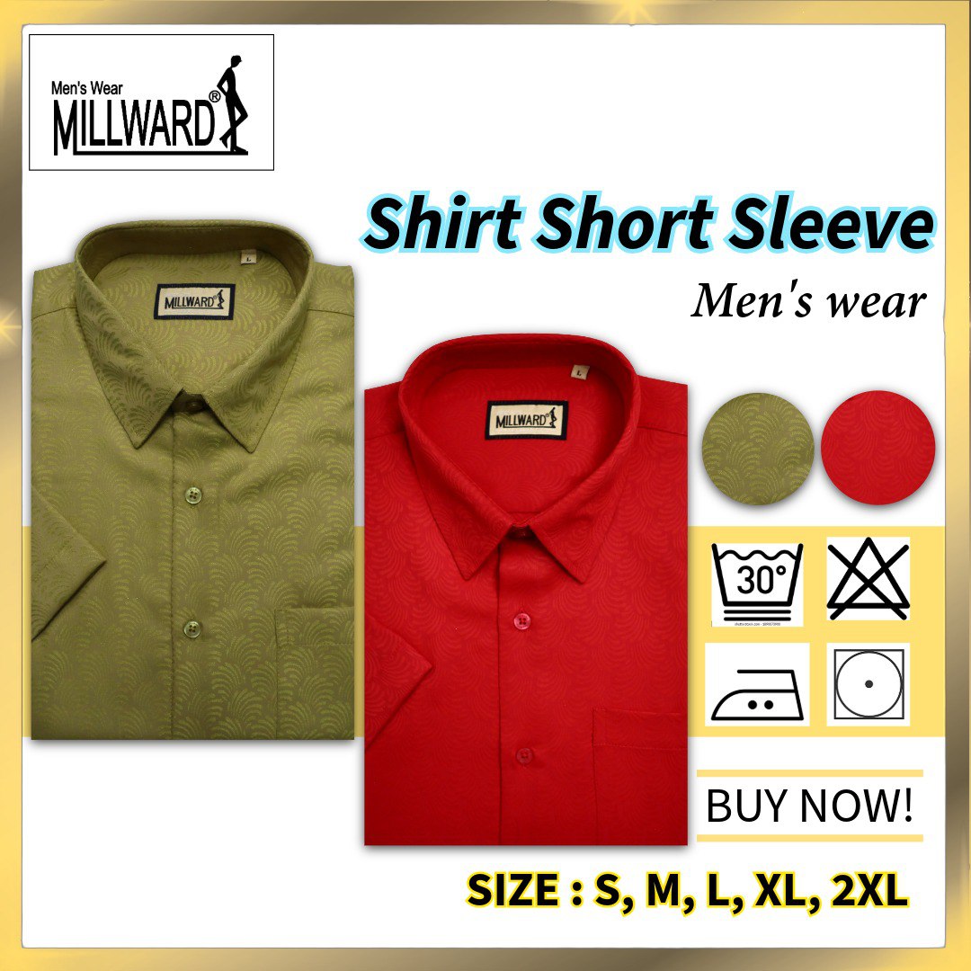 Brand Millward Men's Shirt Short Sleeve [RegularFit] / Kemeja Lelaki Lengan Pendek ) [RegularFit] (Red & Lime)