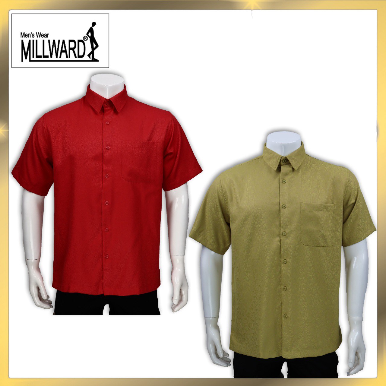 Brand Millward Men's Shirt Short Sleeve [RegularFit] / Kemeja Lelaki Lengan Pendek ) [RegularFit] (Red & Lime)