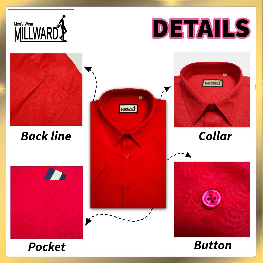 Brand Millward Men's Shirt Short Sleeve [RegularFit] / Kemeja Lelaki Lengan Pendek ) [RegularFit] (Red & Lime)
