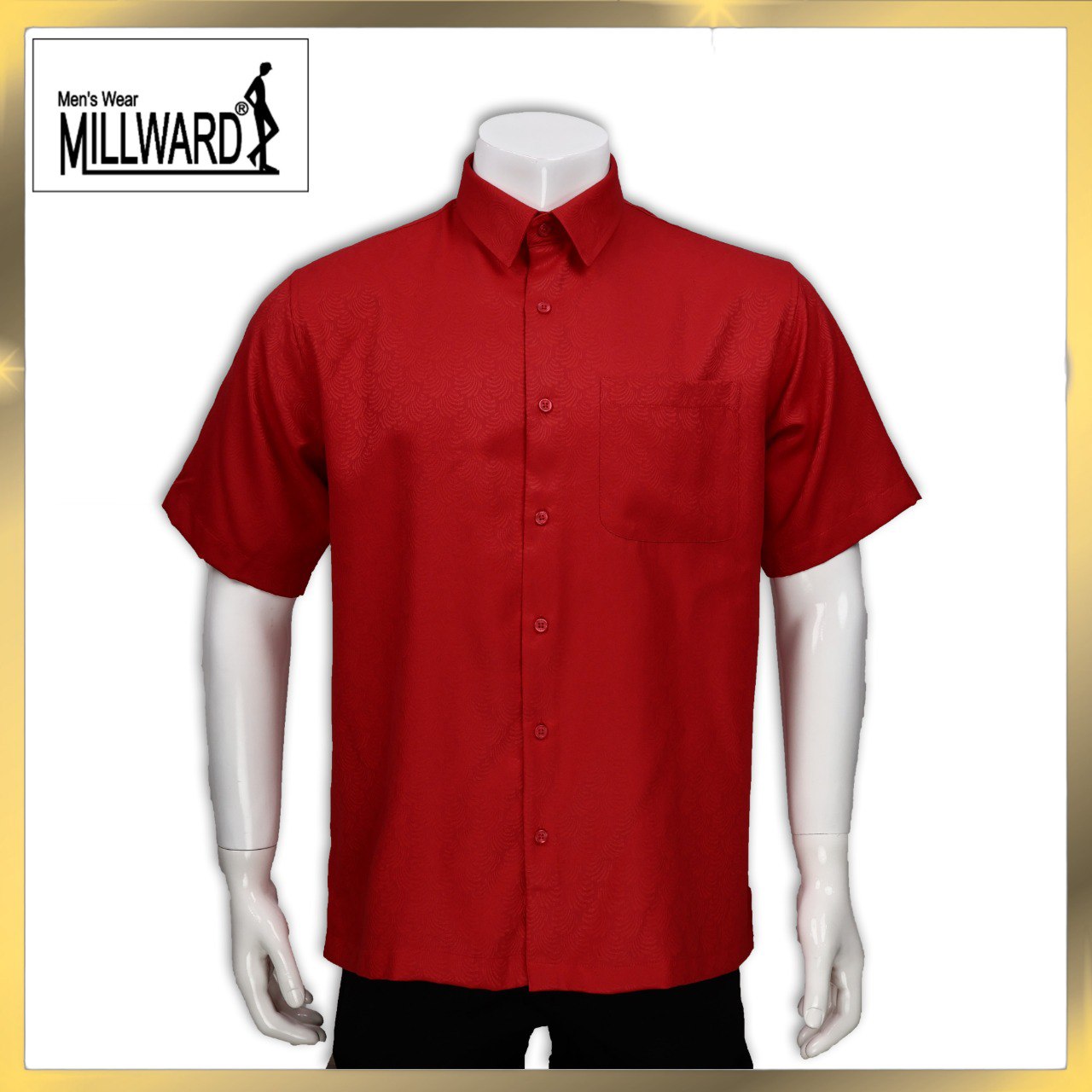 Brand Millward Men's Shirt Short Sleeve [RegularFit] / Kemeja Lelaki Lengan Pendek ) [RegularFit] (Red & Lime)