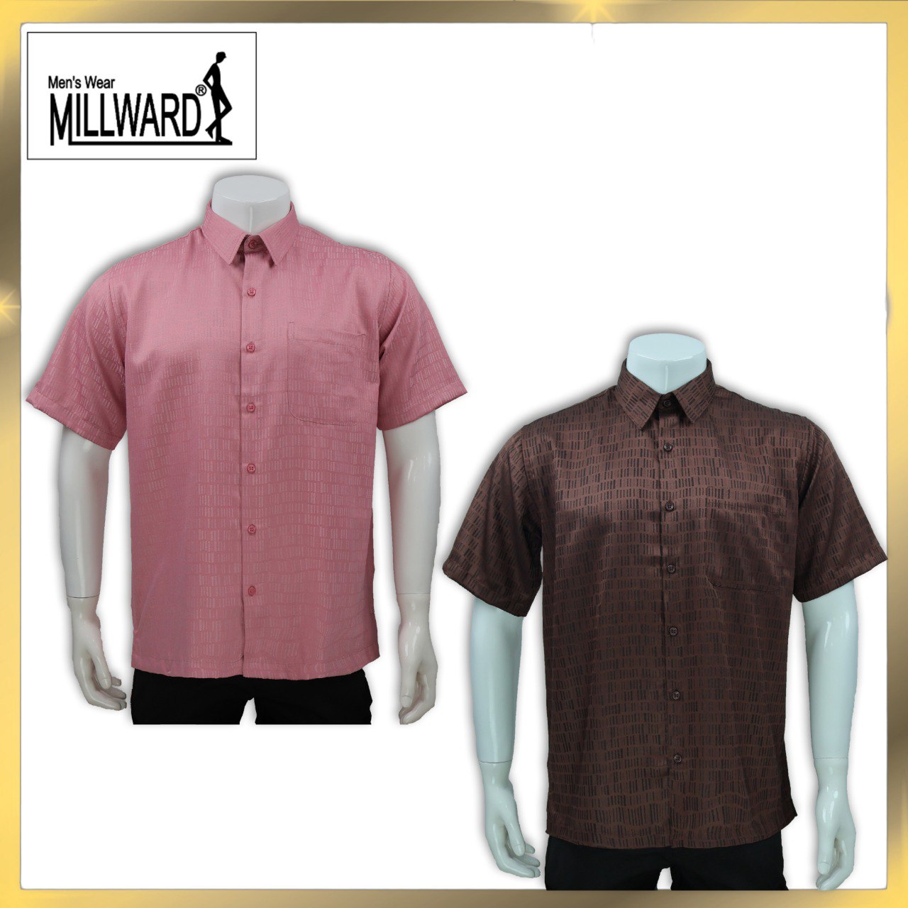 Brand Millward Men's Shirt Short Sleeve [RegularFit] / Kemeja Lelaki Lengan Pendek ) [RegularFit] (Dark Brown & Pink)