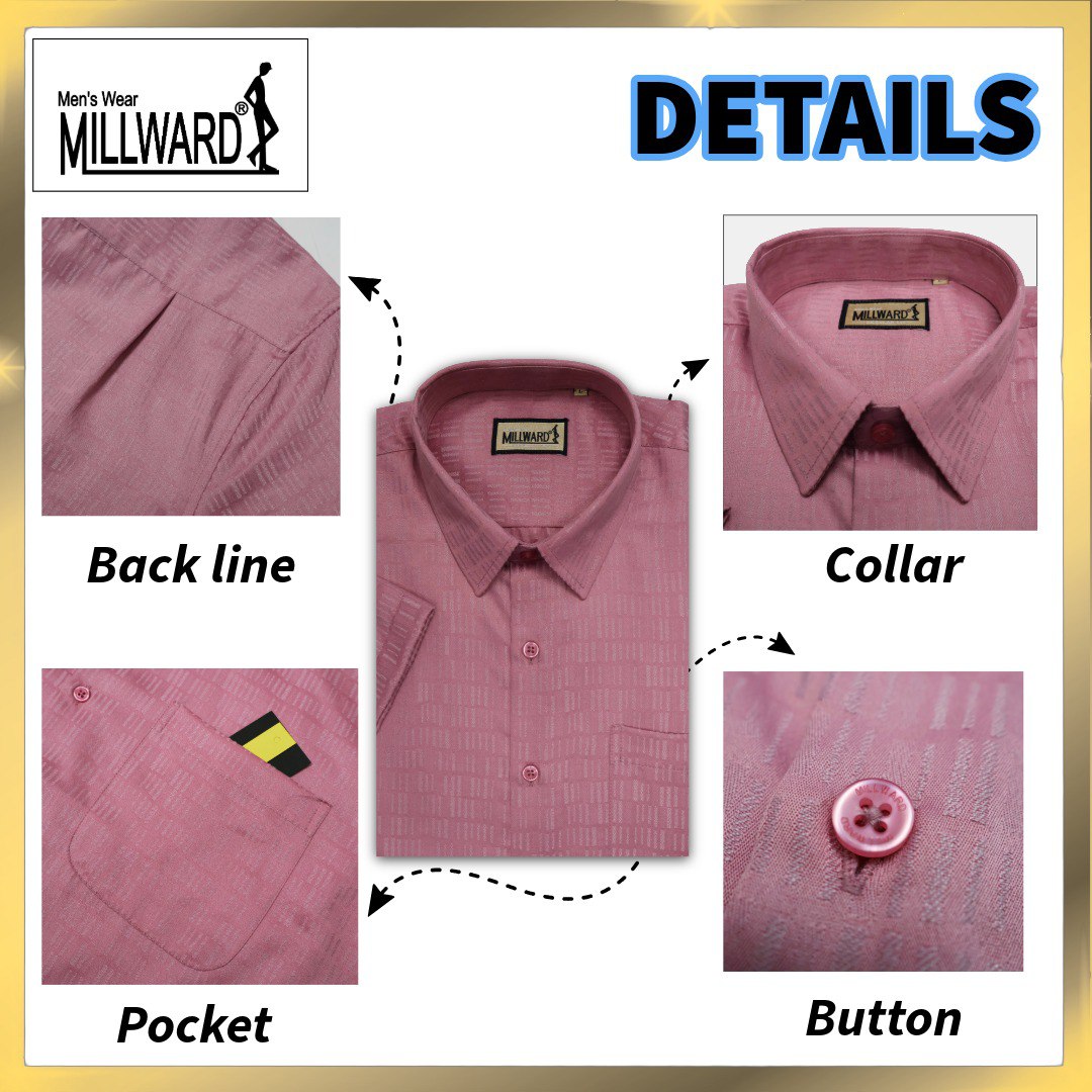 Brand Millward Men's Shirt Short Sleeve [RegularFit] / Kemeja Lelaki Lengan Pendek ) [RegularFit] (Dark Brown & Pink)