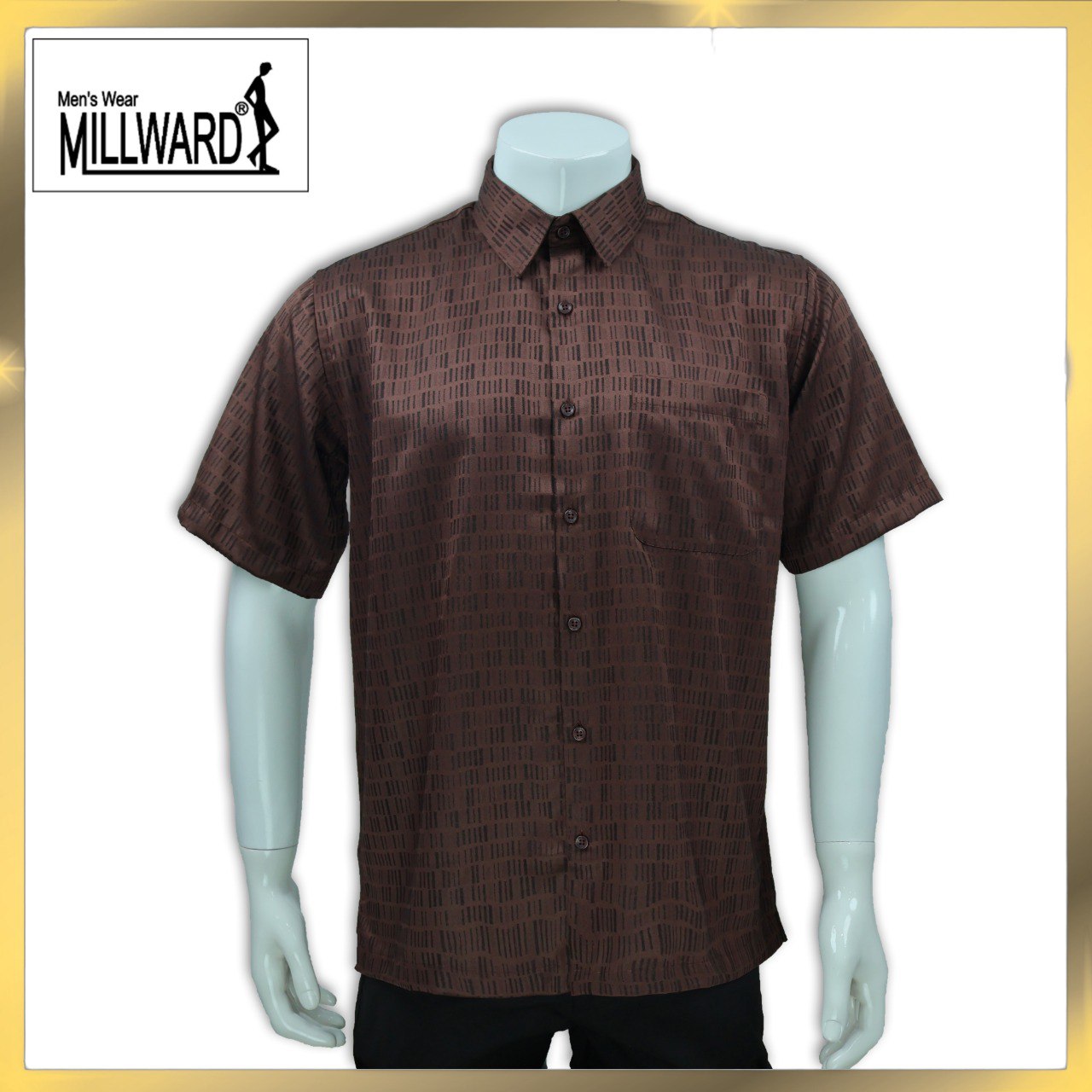 Brand Millward Men's Shirt Short Sleeve [RegularFit] / Kemeja Lelaki Lengan Pendek ) [RegularFit] (Dark Brown & Pink)