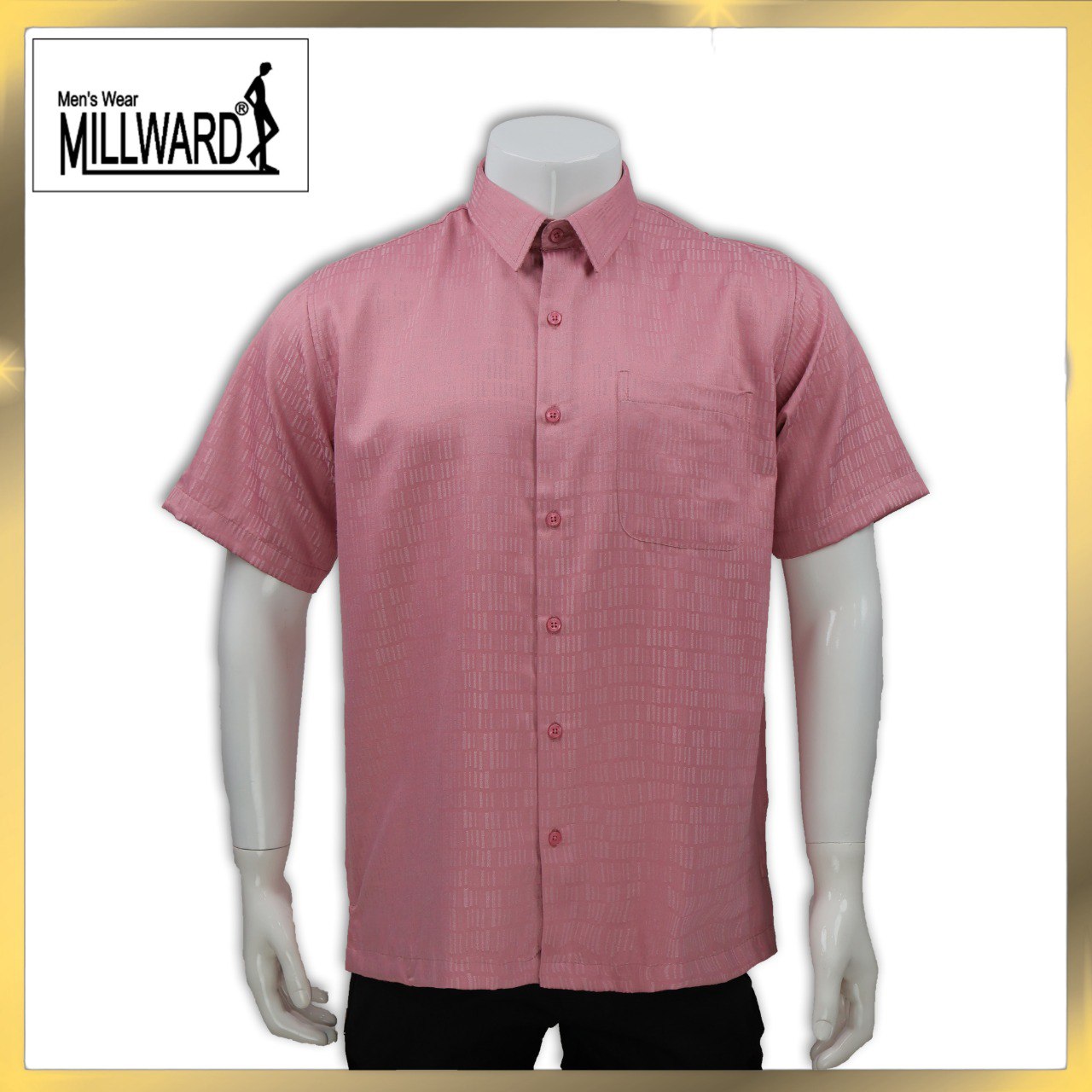 Brand Millward Men's Shirt Short Sleeve [RegularFit] / Kemeja Lelaki Lengan Pendek ) [RegularFit] (Dark Brown & Pink)