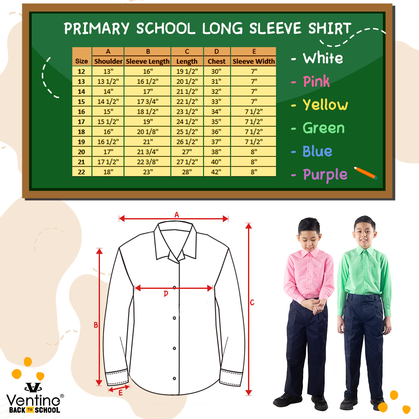 Baju Kemeja Pengawas Sekolah Rendah Lengan Panjang Kain Licin (Koshibo) , 5 Pilihan Warna (BAJU SAHAJA)